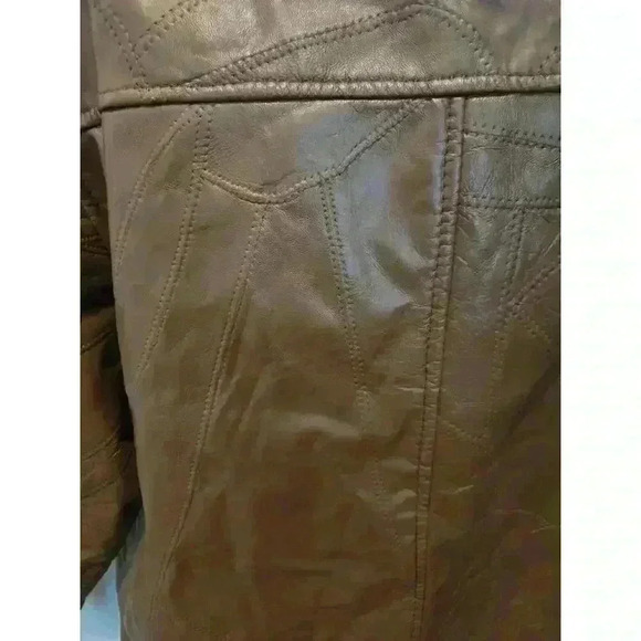 M Collection Men's Vintage Leather Jacket Brown Size XL Mid-Length Casual Y2K - Picture 5 of 8